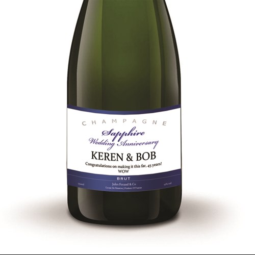 Personalised Champagne - Sapphire Anniversary Label - Award-Winning